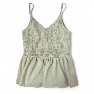 Wishlist Apparel Smocked Peplum Tank Top Sleeveless‎ Beige Casual Blouse